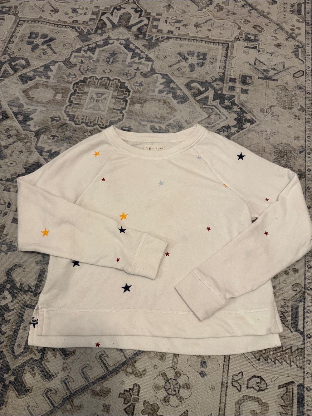 Lou & Grey for LOFT XS White Embroidered Star Sweatshirt Pullover